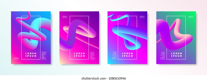 Set of cover design with abstract multicolored flow liquid shapes. Vector illustration template. Universal abstract design for covers, flyers, banners, poster, booklet and brochure.