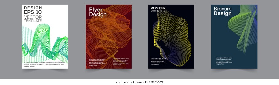 Set of cover design with abstract multicolored flow shapes. Vector illustration template. Universal abstract design for covers, flyers, banners, greeting card, booklet and brochure. 