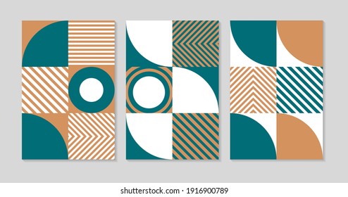 Set of cover design background. Trendy bauhaus pattern design Scandinavian style for branding package, banner, business presentation, wallpaper, social media post and fabric print. 