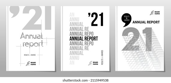 Folleto de diseño de portada, plantillas de informe anual 2021, elementos gráficos en blanco y negro de estilo minimalista, ilustración vectorial