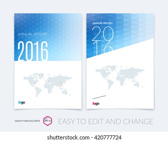 Set of Cover design, flyer, leaflet, with blue modern abstract geometric background with triangles for business, technology and science layout . Brochure template with digital pixel mosaic.