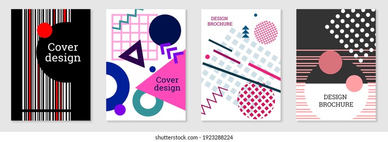 Diseño de portada al estilo Memphis. Diseño geométrico, fondo abstracto. Portada moderna y brillante, pancarta, afiche, folleto. Colores creativos. Vector