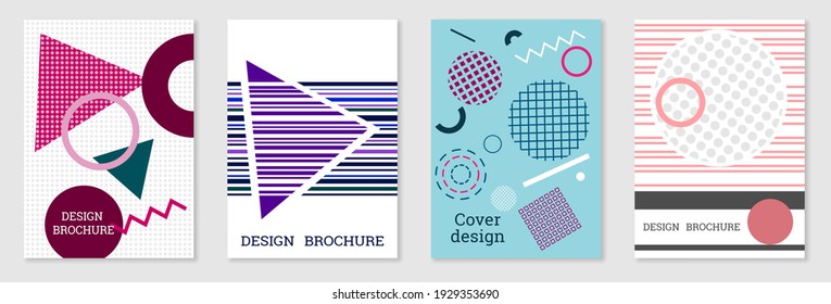 Diseño de portada al estilo Memphis. Diseño geométrico, fondo abstracto. Portada moderna y brillante, pancarta, afiche, folleto. Colores creativos. Vector