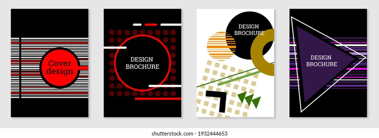 Set of cover design in Memphis style. Geometric design, abstract background. Fashionable bright cover, banner, poster, booklet. Creative colors. Vector