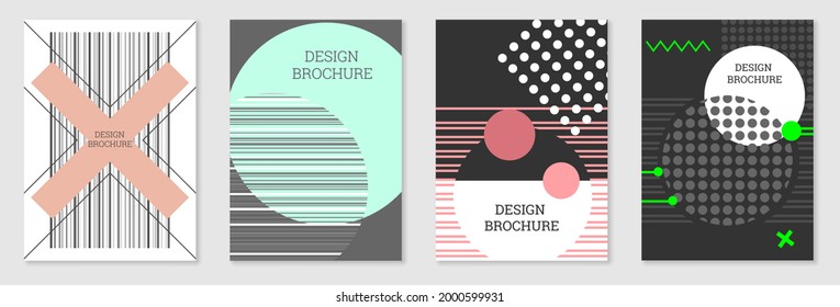 Diseño de portada al estilo Memphis. Diseño geométrico, fondo abstracto. Portada moderna y brillante, pancarta, afiche, folleto. Colores creativos.