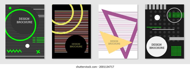 Diseño de portada al estilo Memphis. Diseño geométrico, fondo abstracto. Portada moderna y brillante, pancarta, afiche, folleto. Colores creativos.