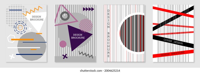 Set of cover design in Memphis style. Geometric design, abstract background. Fashionable bright cover, banner, poster, booklet. Creative colors.