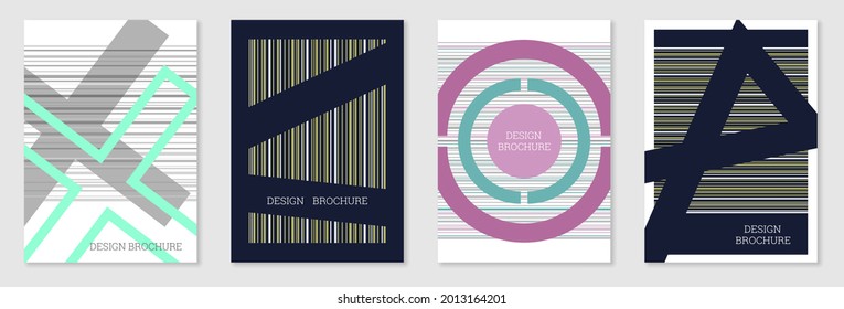 Set of cover design in Memphis style. Geometric design, abstract background. Fashionable bright cover, banner, poster, booklet. Creative colors.