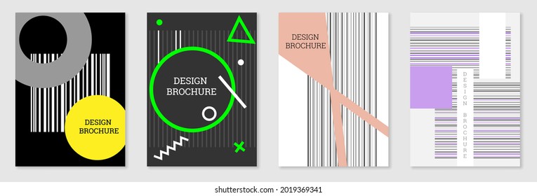 Cover-Design im Memphis-Stil. Geometrisches Design, abstrakter Hintergrund. Modisch helles Cover, Banner, Poster, Broschüre. Kreative Farben.