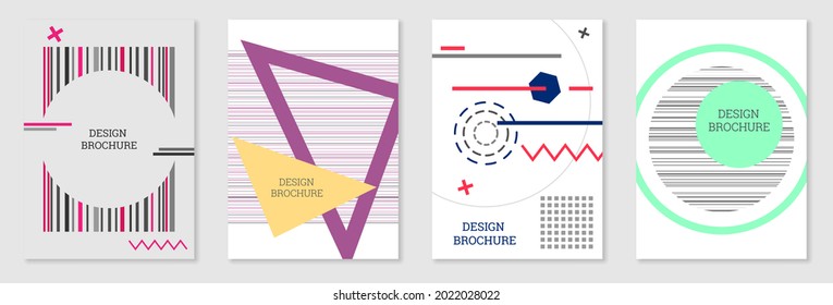 Diseño de portada al estilo Memphis. Diseño geométrico, fondo abstracto. Portada moderna y brillante, pancarta, afiche, folleto. Colores creativos.