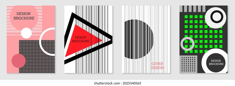 Set of cover design in Memphis style. Geometric design, abstract background. Fashionable bright cover, banner, poster, booklet. Creative colors.