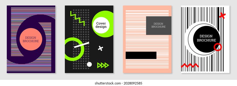 Diseño de portada al estilo Memphis. Diseño geométrico, fondo abstracto. Portada moderna y brillante, pancarta, afiche, folleto. Colores creativos.