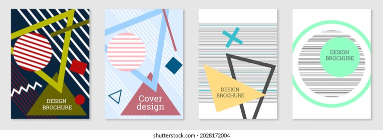 Diseño de portada al estilo Memphis. Diseño geométrico, fondo abstracto. Portada moderna y brillante, pancarta, afiche, folleto. Colores creativos.