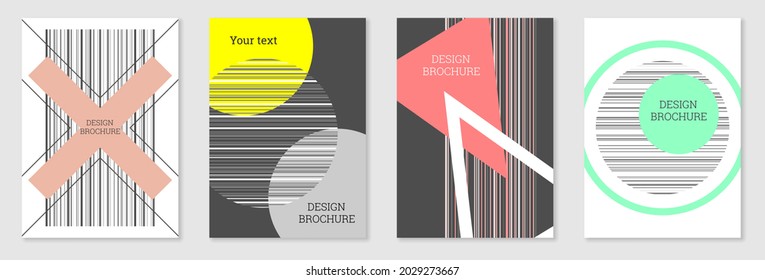 Set of cover design in Memphis style. Geometric design, abstract background. Fashionable bright cover, banner, poster, booklet. Creative colors.