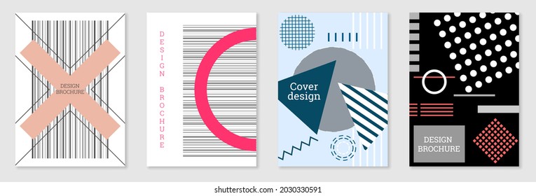 Diseño de portada al estilo Memphis. Diseño geométrico, fondo abstracto. Portada moderna y brillante, pancarta, afiche, folleto. Colores creativos.
