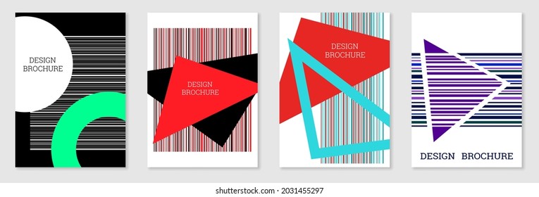 Set of cover design in Memphis style. Geometric design, abstract background. Fashionable bright cover, banner, poster, booklet. Creative colors.
