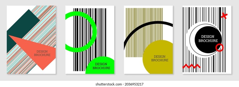 Set of cover design in Memphis style. Geometric design, abstract background. Fashionable bright cover, banner, poster, booklet. Creative colors.
