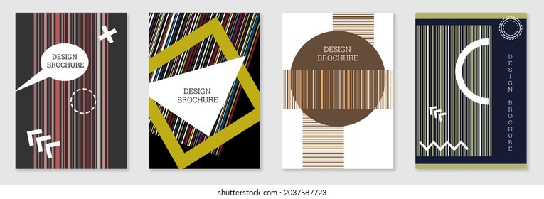 Set of cover design in Memphis style. Geometric design, abstract background. Fashionable bright cover, banner, poster, booklet. Creative colors.