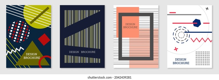Set of cover design in Memphis style. Geometric design, abstract background. Fashionable bright cover, banner, poster, booklet. Creative colors.
