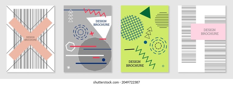 Diseño de portada al estilo Memphis. Diseño geométrico, fondo abstracto. Portada moderna y brillante, pancarta, afiche, folleto. Colores creativos.