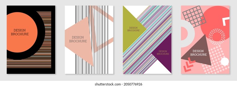 Set of cover design in Memphis style. Geometric design, abstract background. Fashionable bright cover, banner, poster, booklet. Creative colors.
