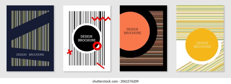 Set of cover design in Memphis style. Geometric design, abstract background. Fashionable bright cover, banner, poster, booklet. Creative colors.