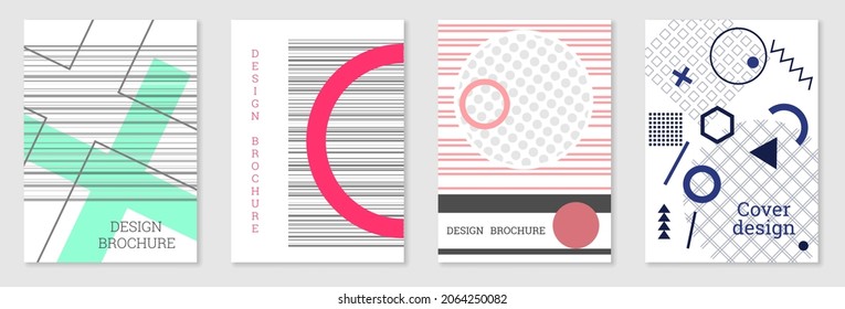 Diseño de portada al estilo Memphis. Diseño geométrico, fondo abstracto. Portada moderna y brillante, pancarta, afiche, folleto. Colores creativos.