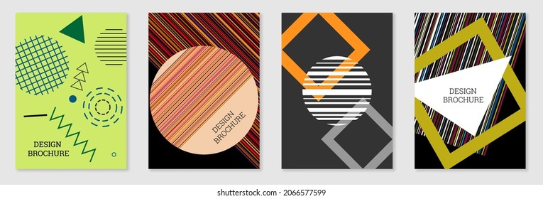 Diseño de portada al estilo Memphis. Diseño geométrico, fondo abstracto. Portada moderna y brillante, pancarta, afiche, folleto. Colores creativos.