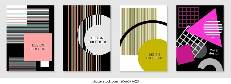 Cover-Design im Memphis-Stil. Geometrisches Design, abstrakter Hintergrund. Modisch helles Cover, Banner, Poster, Broschüre. Kreative Farben.