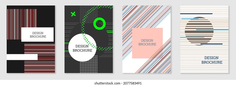 Set of cover design in Memphis style. Geometric design, abstract background. Fashionable bright cover, banner, poster, booklet. Creative colors.