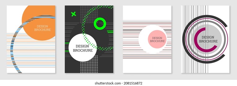 Set of cover design in Memphis style. Geometric design, abstract background. Fashionable bright cover, banner, poster, booklet. Creative colors.