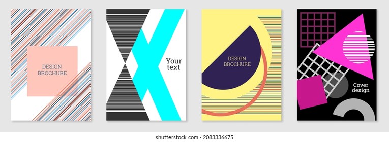 Diseño de portada al estilo Memphis. Diseño geométrico, fondo abstracto. Portada moderna y brillante, pancarta, afiche, folleto. Colores creativos.