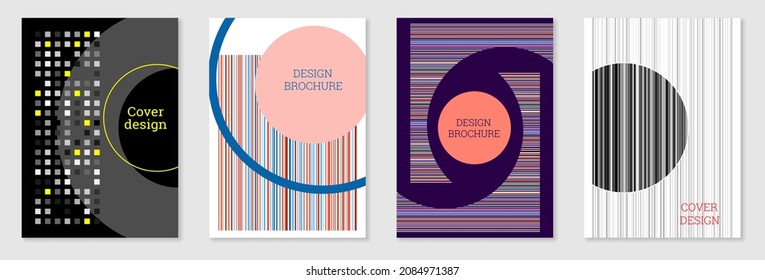Set of cover design in Memphis style. Geometric design, abstract background. Fashionable bright cover, banner, poster, booklet. Creative colors.