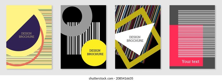 Set of cover design in Memphis style. Geometric design, abstract background. Fashionable bright cover, banner, poster, booklet. Creative colors.