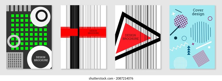 Diseño de portada al estilo Memphis. Diseño geométrico, fondo abstracto. Portada moderna y brillante, pancarta, afiche, folleto. Colores creativos.