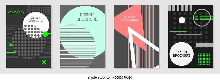 Set of cover design in Memphis style. Geometric design, abstract background. Fashionable bright cover, banner, poster, booklet. Creative colors.