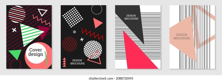 Diseño de portada al estilo Memphis. Diseño geométrico, fondo abstracto. Portada moderna y brillante, pancarta, afiche, folleto. Colores creativos.