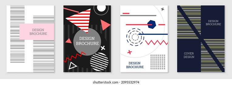 Diseño de portada al estilo Memphis. Diseño geométrico, fondo abstracto. Portada moderna y brillante, pancarta, afiche, folleto. Colores creativos.