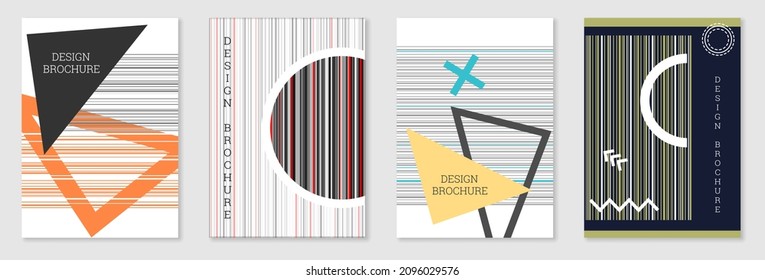 Set of cover design in Memphis style. Geometric design, abstract background. Fashionable bright cover, banner, poster, booklet. Creative colors.