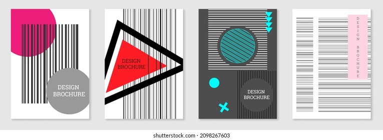 Set of cover design in Memphis style. Geometric design, abstract background. Fashionable bright cover, banner, poster, booklet. Creative colors.