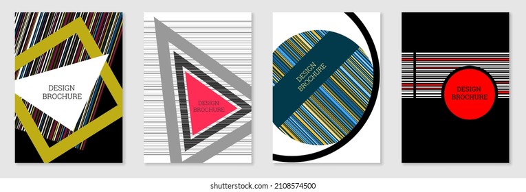 Set of cover design in Memphis style. Geometric design, abstract background. Fashionable bright cover, banner, poster, booklet. Creative colors.