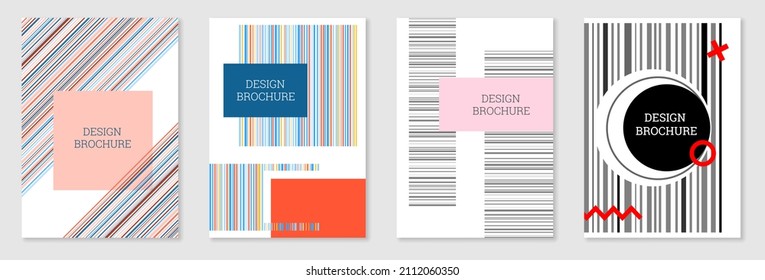 Set of cover design in Memphis style. Geometric design, abstract background. Fashionable bright cover, banner, poster, booklet. Creative colors.