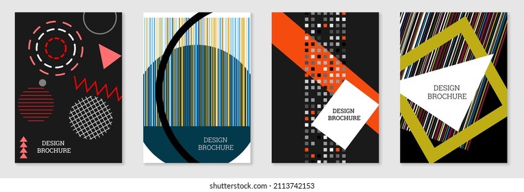 Set of cover design in Memphis style. Geometric design, abstract background. Fashionable bright cover, banner, poster, booklet. Creative colors.