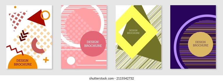Diseño de portada al estilo Memphis. Diseño geométrico, fondo abstracto. Portada moderna y brillante, pancarta, afiche, folleto. Colores creativos.