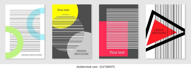 Set of cover design in Memphis style. Geometric design, abstract background. Fashionable bright cover, banner, poster, booklet. Creative colors.