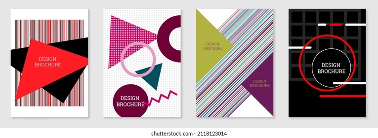 Diseño de portada al estilo Memphis. Diseño geométrico, fondo abstracto. Portada moderna y brillante, pancarta, afiche, folleto. Colores creativos.