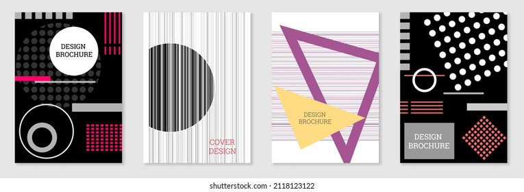 Diseño de portada al estilo Memphis. Diseño geométrico, fondo abstracto. Portada moderna y brillante, pancarta, afiche, folleto. Colores creativos.