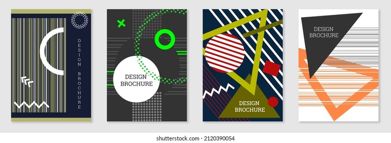Diseño de portada al estilo Memphis. Diseño geométrico, fondo abstracto. Portada moderna y brillante, pancarta, afiche, folleto. Colores creativos.