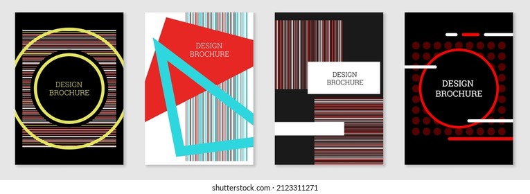 Cover-Design im Memphis-Stil. Geometrisches Design, abstrakter Hintergrund. Modisch helles Cover, Banner, Poster, Broschüre. Kreative Farben.