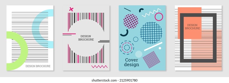 Diseño de portada al estilo Memphis. Diseño geométrico, fondo abstracto. Portada moderna y brillante, pancarta, afiche, folleto. Colores creativos.